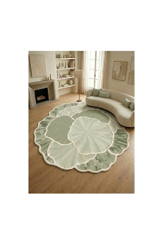 Sdt Yeşil Renkli Modern Organik Formlu Pastel Minimalist Dokuma Taban Dekoratif Halı Sdt1354