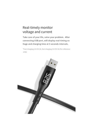 Fastbuy Wsken Akıllı Type C Kablosu - Zamanlı Kesim, Gerçek Zamanlı Şarj, 6v/3a, 1.2m Siyah Şarj Kablosu