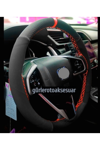 Honda Cıvıc Alkantra Karbon Dikme Direksiyon Kılıfı Kırmızı Yüzük