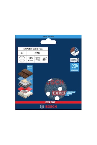 Bosch Expert O780 125 Mm 320 Kum 6'lı Cırtlı Folyo Zımpara Diski 2608902405
