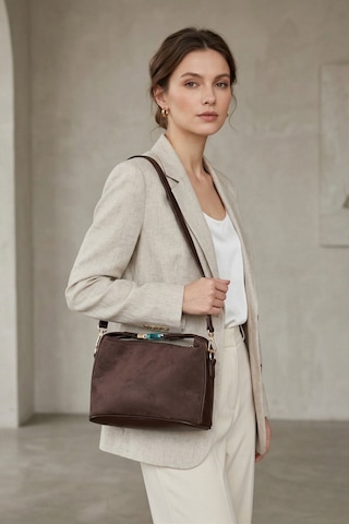 Vellabags Kahverengi Gold & Taş Detaylı Kadın Çanta Şık Tasarım Koyu Kahverengi