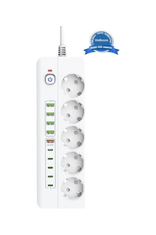 3500w Akım Korumalı 5 Li Grup Priz: 5x Usb + 5x Type-c Çıkışlı 2 Metre 2 M
