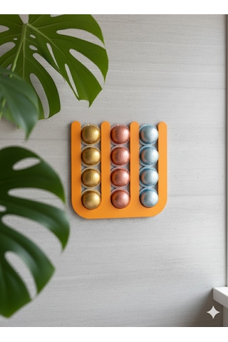 İhtiyacın3d Nespresso Vertuo Kapsül Düzenleyici Mıknatıslı 12 Li Kahve Kapsül Standı 24x24 Cm Turuncu