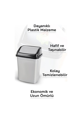 Kapaklı Plastik Çöp Kovası - Ev Ofis Banyo Mutfak Tezgah Üstü Çöp Kovası Gri 2,5 Litre Gri