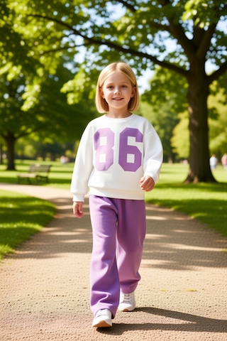 Frm Çocuk Kız Baskılı Oversize Sweatshirt Ve Pantolon Seti Konforlu V Lila