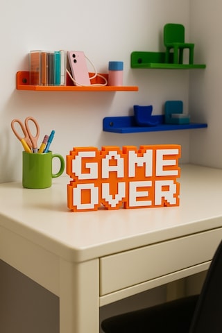 Retro Game Over Kabartmalı Dekoratif Obje - Turuncu Masaüstü Ve Duvar Süsü Hediye
