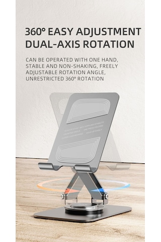 Taşınabilir Katlanabilir 360 Derece Dönebilen Telefon Ve Tablet Standı Metal Uzay Grisi