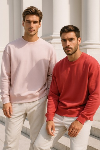 Rich Erkek 2'li Paket Nar Çiçeği - Pudra Bisiklet Yaka Scuba Basic Sweatshirt Pudra