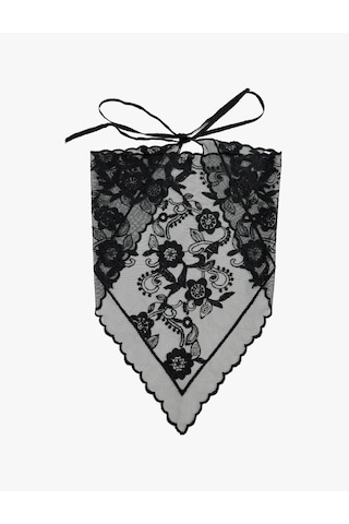Koton Bağlamalı Çiçek Desenli Dantel Detaylı Bandana Fular Siyah 7wak50179aa