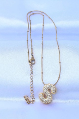 Mrs Flower Çelik Zincirli Zirkon Taşlı S Harfli Gold Renk Bubble Kolye Çok Renkli