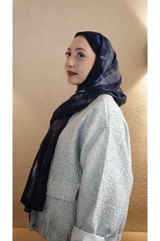 Mirsoy Scarf Safir Etnik Desen Şal Lacivert