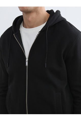 Lcw Vision Siyah Kapüşonlu Erkek Fermuarlı Sweatshirt