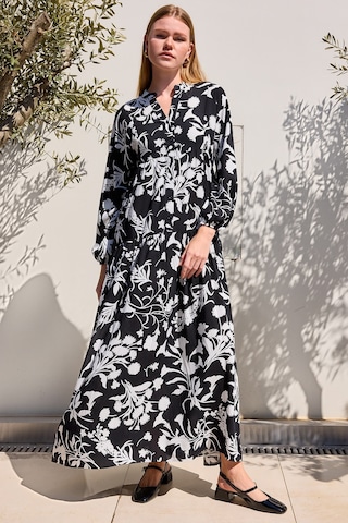 Bigdart Kadın Siyah Beyaz Viskon Tesettür Elbise 2423 001