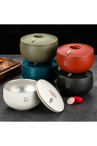 Kapaklı Yemek Kasesi Gıda Sınıfı Isı Yalıtımlı Paslanmaz Çelik Japon Tarzı Salata Karıştırma Kasesi Günlük Kullanım İçin Mutfak Aleti Siyah