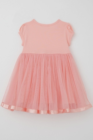 Breeze Kız Çocuk Elbise Tüllü Simli Fiyonk Aksesuarlı 2-6 Yaş, Somon SOMON