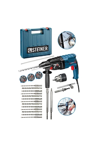 Steiner 4000 W Darbeli Kırıcı Delici Matkap + Mandren + 15 Parça Uç