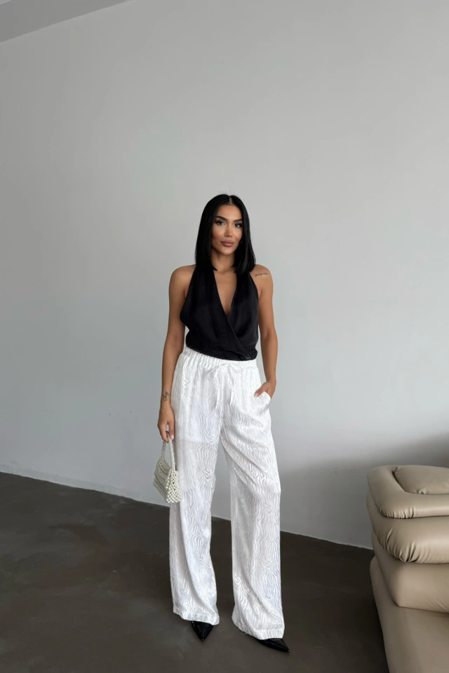 Amorluxe Jakar Saten Pantolon - Beyaz