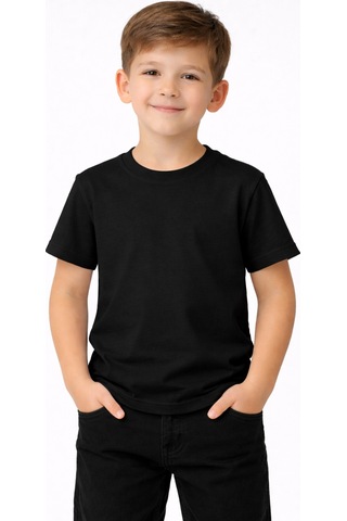 Parti Selesi Unisexs Çocuk Düz Kısa Kollu T-shirt Siyah