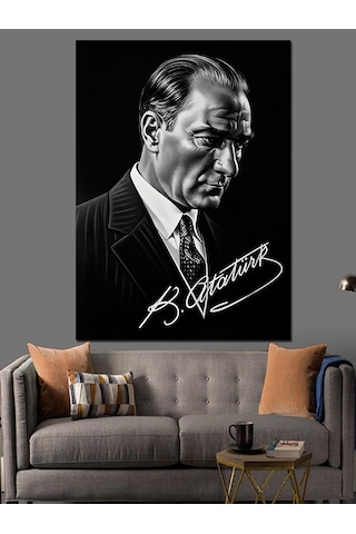 Ahşap Tablo Siyah Takımlı Atatürk Portresi