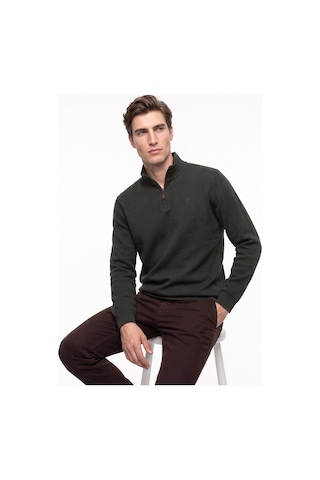 Mustang Haki Erkek Fermuarlı Basic Nakışlı Sweatshirt M6wm-swt1591