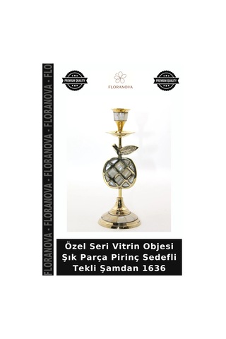 Özel Seri Vitrin Objesi Şık Parça Pirinç Sedefli Tekli Şamdan 1636 Çok Renkli