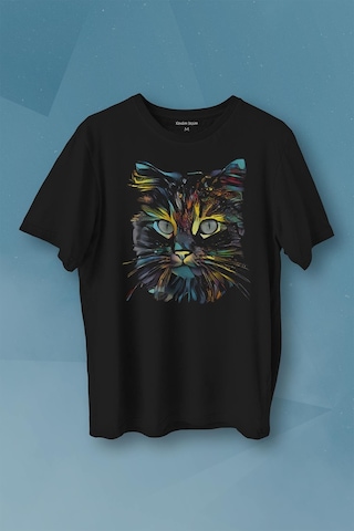 Renkli Sevimli Kedi Rengarenk Minnoş Cat Baskılı Tişört Unisex T-shirt 001