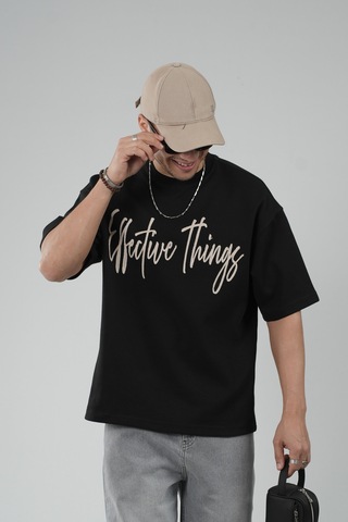 King-Brich Oversize Kalıp Effective Things Yazılı Basic Tişört Siyah