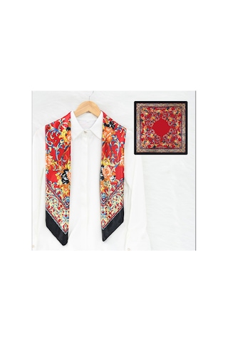 Deserto Fashion Gala Serisi Saten Polyemid Eşarp - Özel Günler İçin Göz Alıcı Parlaklık 90x90-1818 Çok Renkli