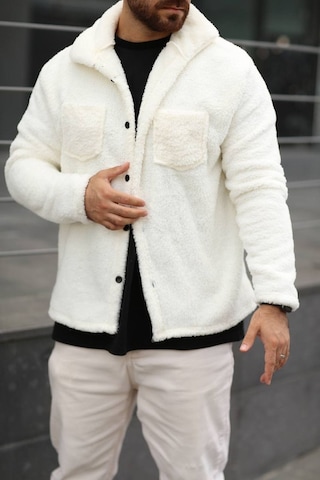Sr Tekstil Pelüş Ceket Unisex Normal Kalıp Cep Detaylı Beyaz
