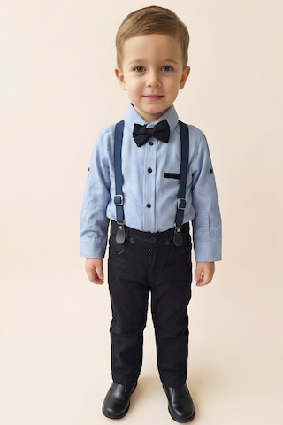 Modanino Erkek Bebek 4'lü Takım Set Pantolon+gömlek+askılı Kemer+papyon 12631 mavi