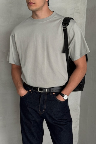 Hyman Erkek %100 Pamuk Oversize Basic T-shirt Gri