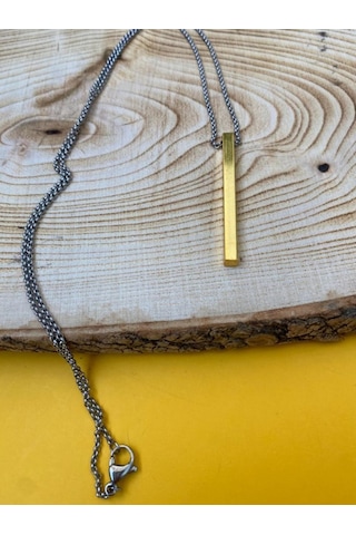 Çubuk Gold Altın Sarısı Unisex Cerrahi Çelik Kolye PYTKKT0062 Çok Renkli