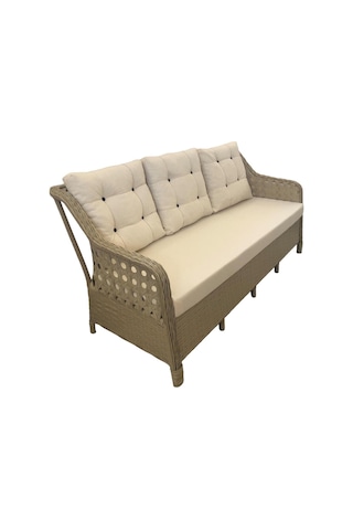 Garden House Alüminyum Kapuçino Rattan Krem Kumaşlı Bahçe Koltuk Takımı 3 1 1 2 Puf Masa Bahçe Mobilyası Krem