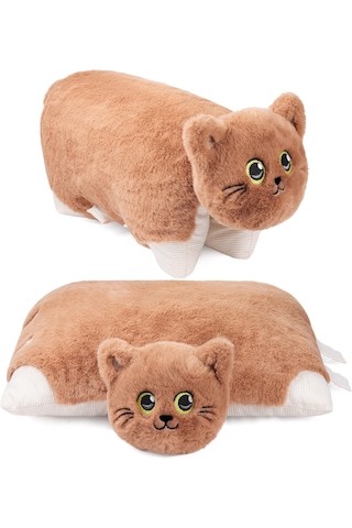 2'si 1 Arada Uyku Arkadaşı Kitty Kedi Oyuncak - Yastık Kahve