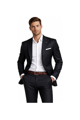 Suitmen Erkek Silim Çift Yırtmaçlı Takım Elbise Bgl-st05568 Siyah