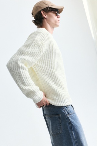 Vamos Oversize Basic Triko Kazak Kemik