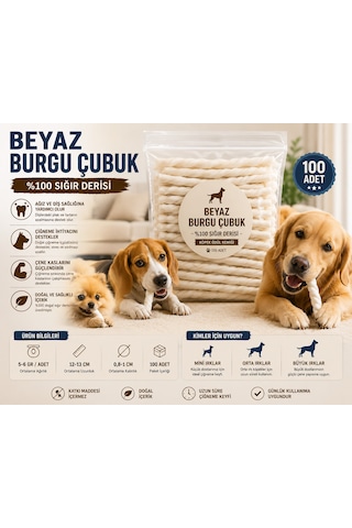 Beyaz Burgu Çubuk Köpek Ödül Kemiği 100 Lü Paket