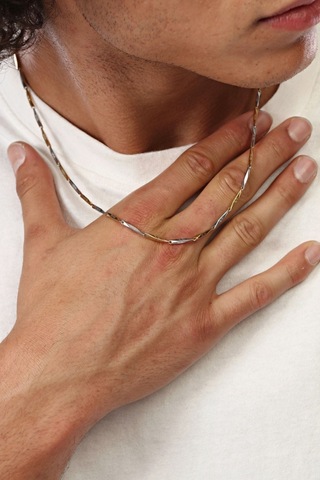Gold Ve Gümüş Renginde Metal Erkek Kolye Gold - 290248074 Gold
