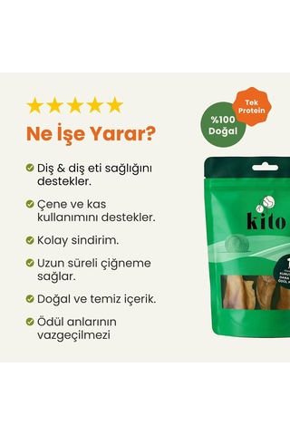 Kito Kurutulmuş Dana Kulak Çiğnemelik Köpek Ödül Maması%100 Doğal, Glutensiz, Organik 100 Gr Dog Treat