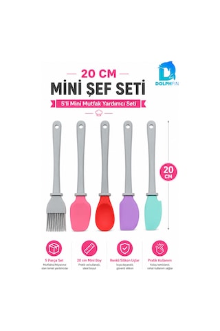 5 Li Mini Şef Seti 20 Cm Silikon Spatula Fırça Mutfak Yardımcı Pasta Hamur Seti Çok Renkli