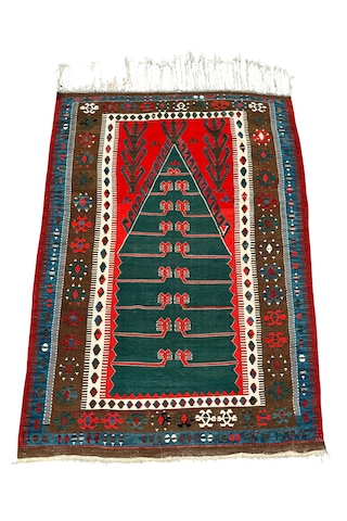 El Dokuma Antika Obruk Kilimi 130x180 Kök Boya İnce Koleksiyonluk Kilim
