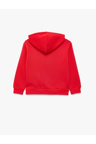 Koton Leopar Desenli Yıldızlı Uzun Kollu Şardonlu Fermuarlı Kapşonlu Sweatshirt Kırmızı 7wkg10050ak