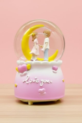 Pilli Işıklı Müzikli Kar Küresi Hilal Ay Figürlü Romantik Masaüstü Biblo, Led Aydınlatmalı Dekoratif Hediye