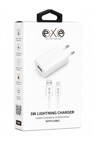 Exe Lightning Şarj Adaptörü Kablolu iPhone Uyumlu Şarj Seti Beyaz 0