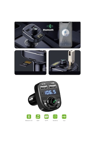 Transmitter Bt Usb Mp3 Micro Sd Kart Çakmaklık Müzik Çalar Araç Kiti X8 Siyah