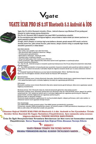 Vgate İcar Pro 2S v2.3 Bluetooth 5.2 Elektrikli Araçlar İçin Özel ABRP Uyumlu Arıza Tespit Cihazı