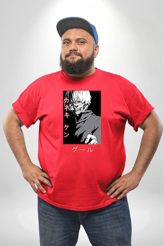 Angemiel Kaneki Ken Kuma Japon Anime Şeytan Kırmızı Büyük Beden Erkek Kadın Unisex Basic Ön Baskılı Tişört Kırmızı
