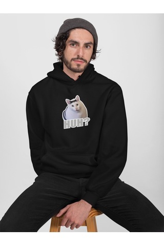 Nevermind Unisex Huh Cat Sweatshirt Siyah