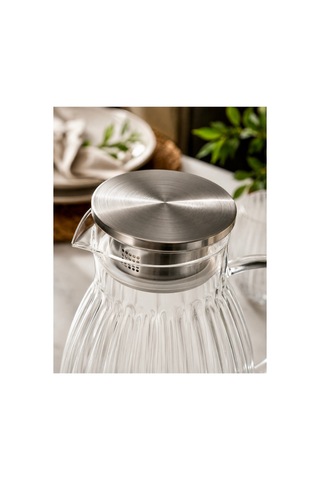 1800 Ml,büyük Boy Borosilikat Cam Sürahi,metal Süzgeç Kapaklı,su,limonata,detoks,çay Sürahisi-model2