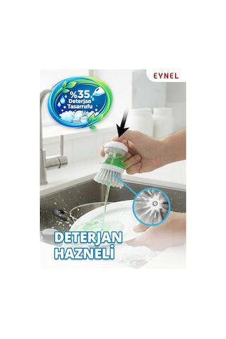 Eynel 1 Adet Deterjan Hazneli Bulaşık Fırçası, Pratik Kullanımlı Fırça Lavabo Temizleme Aparatı Çok Renkli